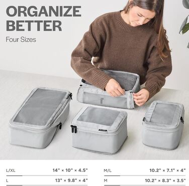 Набір компресійних органайзерів для подорожей Aerotrunk для валіз та рюкзаків, 4 шт., світло-сірий