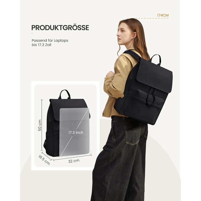 LOVEVOOK Рюкзак для жінок, 15.6 дюймів, рюкзак для школи, підлітки, водонепроникний, дівчатка, легкий, з відділенням для ноутбука, для подорожей, роботи, університету, повсякденного використання (17.3 дюйма, Чорний)
