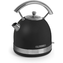 Ретро-чайник SCHNEIDER 2200 Вт, Чайник з нержавіючої сталі з об'ємом 1,7 літра та індикатором рівня води, Чайник з фільтром від накипу та функцією автоматичної зупинки, чорний