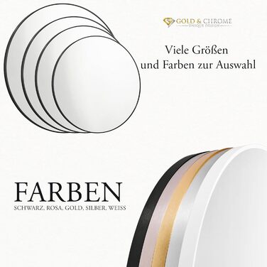 Круглий настінний дзеркало GOLD&CHROME UNIQUE DESIGN чорного кольору - 50 x 50 см, для ванної кімнати та макіяжу, з алюмінію, декоративне, велике, 2 роки гарантії