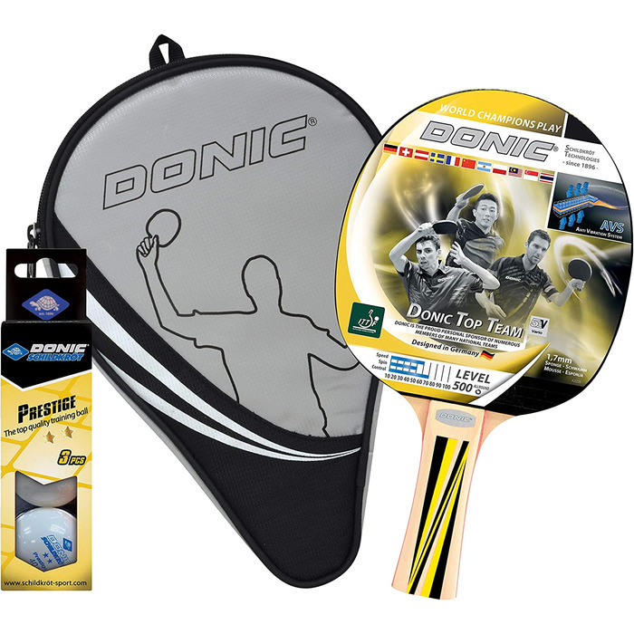 Подарунковий набір для настільного тенісу з черепахою Donic Top Team 500, 1 ракетка, 3 м'ячі вкл. Чохол для ракетки, в блістері, відмінний комплект для старту, в подарунок кращій команді 500, 788480