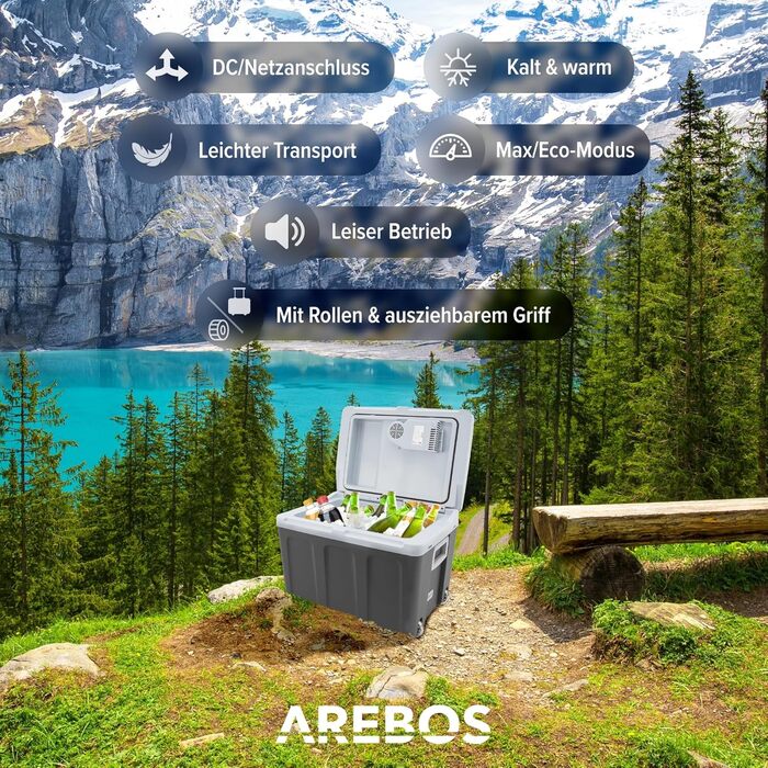 Автомобільний холодильник Arebos 40 л з функцією охолодження та підігріву, 12/230V, ізотермічна сумка-холодильник антрацит