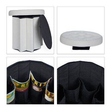 Relaxdays Пуф з місцем для зберігання, великий, круглий