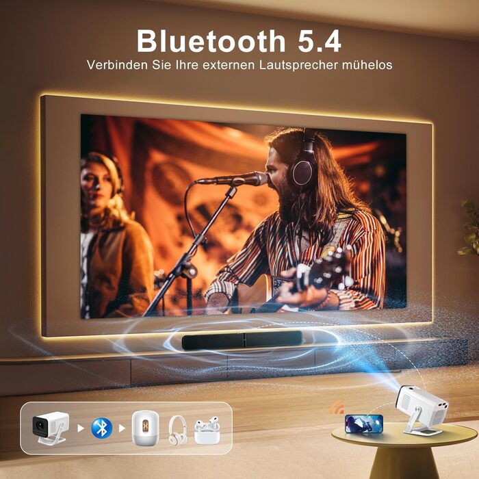 Портативний проєктор ZDSSY Beamer Klein 4K з Wi-Fi 6 та Bluetooth 5.2, автофокусом та корекцією трапеції, підтримкою Android/iPhone/PC/Mac/Switch/PS5