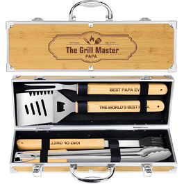 Набір барбекю Papa Geschenke: 4 шт. з нержавіючої сталі, аксесуари для гриля, подарунок для чоловіків, день народження, преміум-якість, набір інструментів для гриля в кейсі для саду та кемпінгу