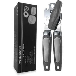 Відкривачка для консервів ручна, з нержавіючої сталі, з зручною ручкою та гострою лезою, багатофункціональна (сіра)