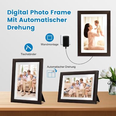 Цифровий фоторамка Mejasg 10.1 дюйма з Wi-Fi, 32GB, IPS сенсорний екран, автоповорот, для фото та відео, з дерева