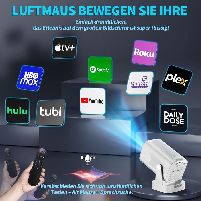 Портативний проєктор Mini Beamer 4K Full HD 1080P з Wi-Fi 6 та Bluetooth 5.2 (270° оберт, автоматична корекція трапеції, HDMI, USB, для ноутбука, білий) NT10-White