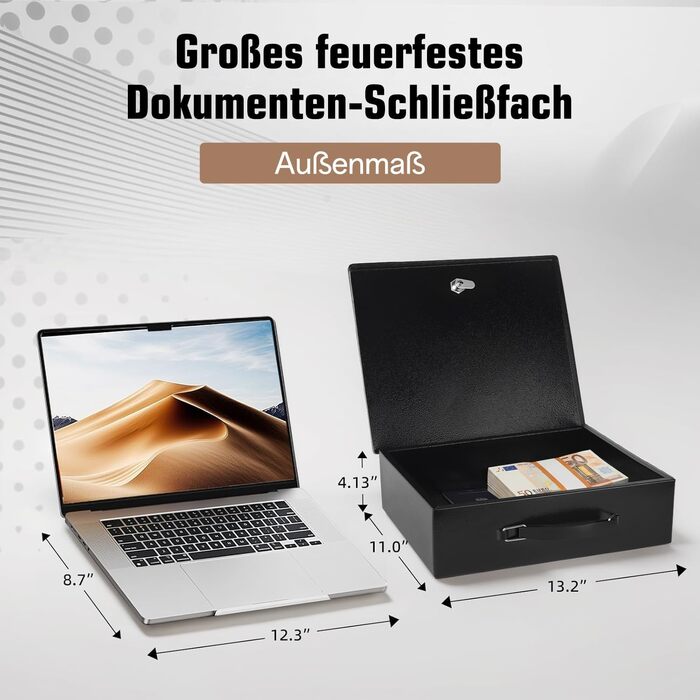 Вогнестійкий сейф для документів з ключовим замком, 33.5x28x10.5 см, чорний
