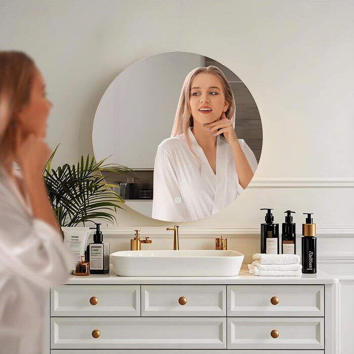 Дзеркало для ванної кімнати MYGIIVOVO круглої форми з підсвічуванням, LED, сенсорне управління, 59x59 см