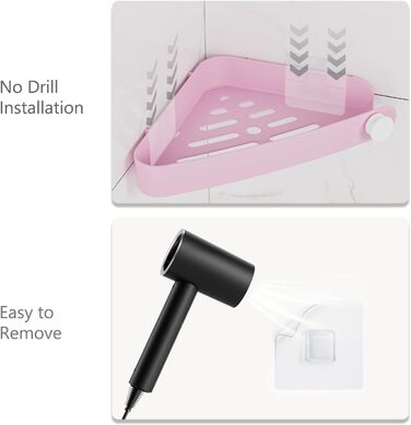 Пластикова поличка для душу Sotfamily без свердління (для кута 90°), 4 шт, рожева