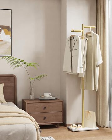 Підлоговий вішак для одягу Metall, стійка підставка для куртки, гардероб з натуральною кам'яною основою, 175см, сучасний дизайн, підходить для куртки, шапок, сумок, білий (39x26x175cm, золото)