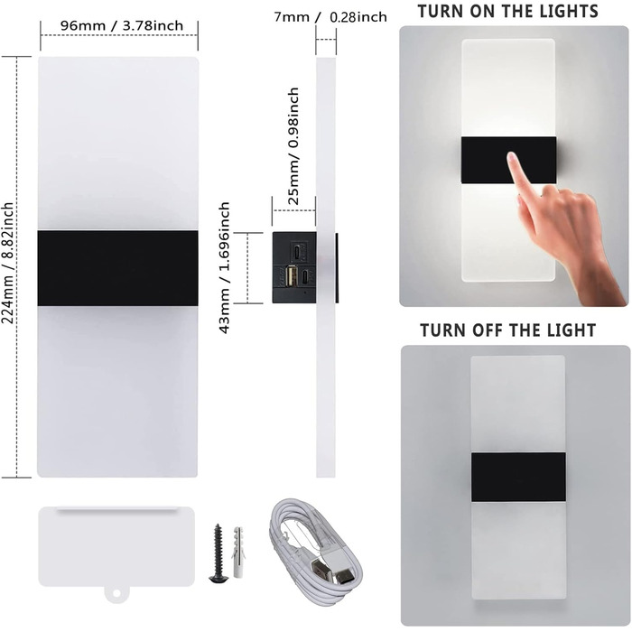 Акумуляторний настінний світильник Touch Dimmable, 4000 мАг, USB акумуляторний, магнітний, біле світло, 2 шт. и