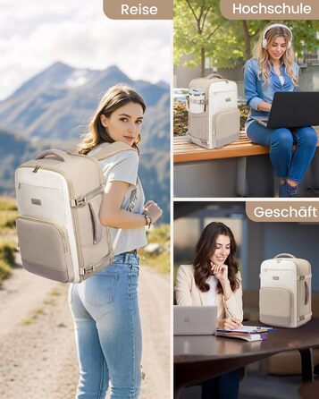 LOVEVOOK Рюкзак ручної поклажі, 40л, 17.3 дюйми, для подорожей та бізнесу, водонепроникний, 45x30x20см, світло-бежевий