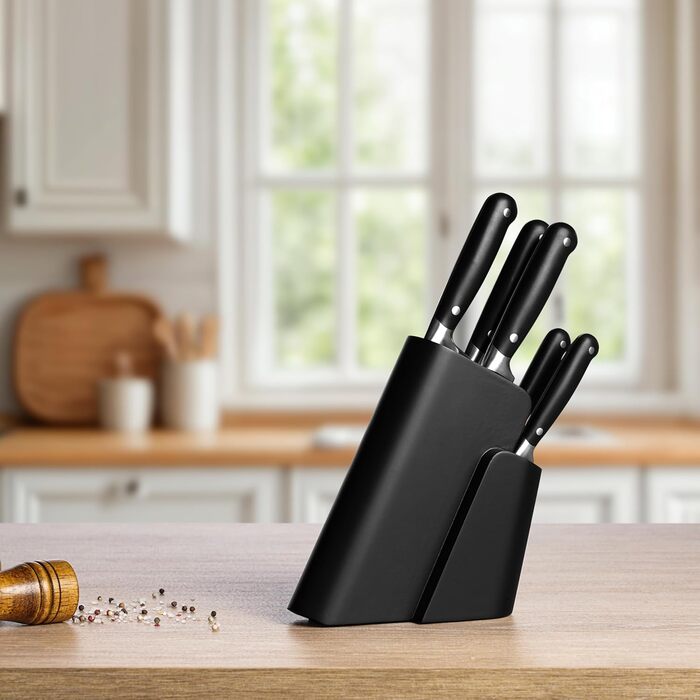 Набір ножів Paul Wirths Eclipse, 5 предметів: ніж для хліба, ніж кухарський, ніж для шинки, ніж універсальний, ніж для очищення | Чорний | Надзвичайно гостре лезо | 37 x 23,5 x 9,5 см