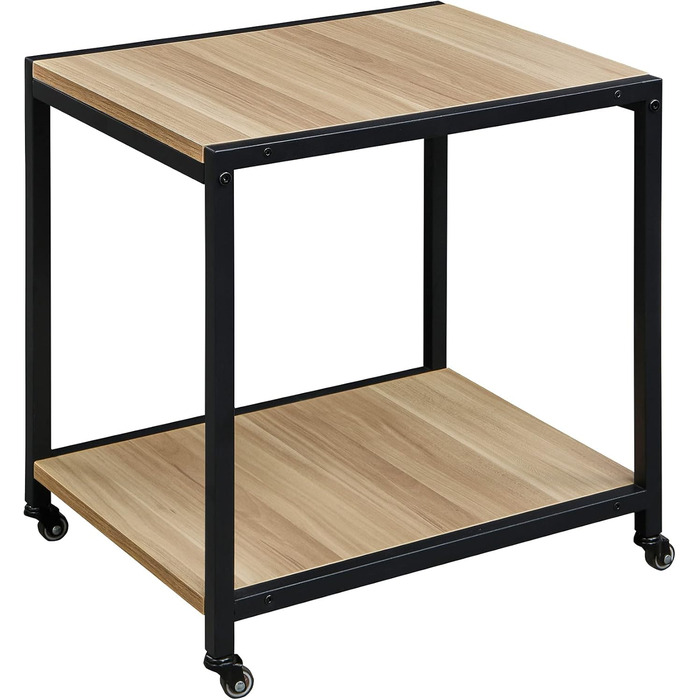 Двоярусний стіл для принтера Padma з універсальними роликами 45 x 35 см, мобільний, з дерева та металу, для офісу, факса, копіювальника, сканера SZCJ-20401-BK (волоський горіх)