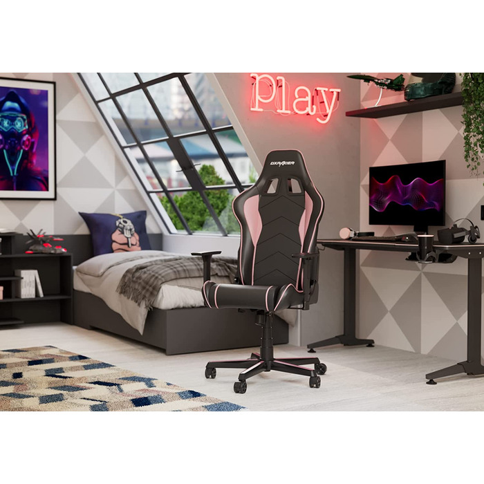 Ігрове крісло DXRacer Prince P08, штучна шкіра, чорно-рожевий, 185 см