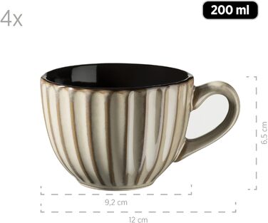 Набір посуду MSER 931966 Confino на 4 персони в сучасному вінтажному стилі, керамічний набір для сніданку з 12 предметів з чорними вставками, керамограніт (бежевий, кавовий сервіз)