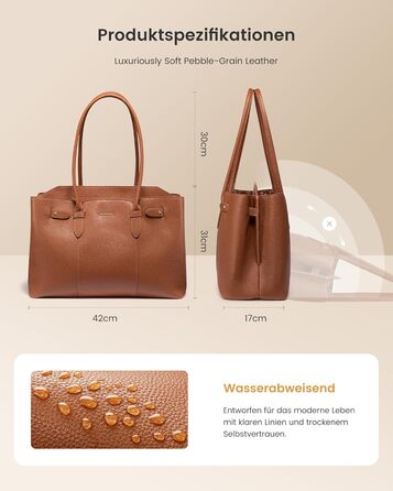 LOVEVOOK Сумка для ноутбука 15.6 дюймів, жіноча, велика, торбинка-шопер, шкіряна, водонепроникна, для роботи, навчання, офісу, універсальна, коричнева