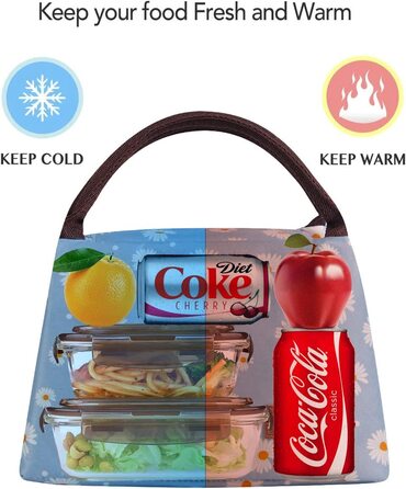 Домашня сумка для обіду, сумка для холодильника, мила сумка для обіду, водонепроникна тканинна складна сумка для пікніка для жінок, дорослих, студентів та дітей (ромашки)