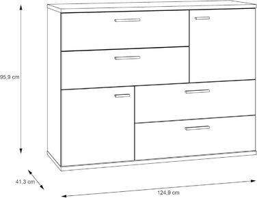 Комод, 2 дверцята, 4 шухляди, Дуб Пісок/Білий, 124.9x41.3x95.9 см, Дуб Ремісник/Секрет Сірий