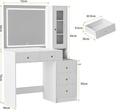 Дзеркальний туалетний столик Belife з підсвічуванням та 7 шухлядами, з розеткою та 3 кольорами світла для спальні (V3)