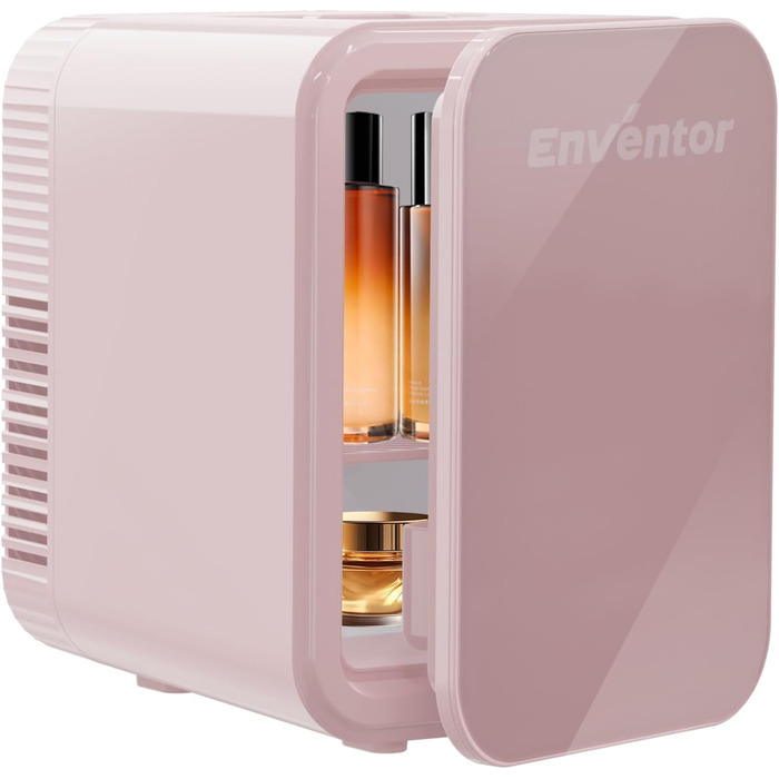 Mini холодильник Enventor 10L: для кімнати, авто, офісу. Кулер/підігрів, 12V/220V, тихий, рожевий