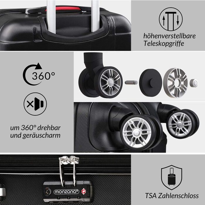 Набір валіз Monzana® 3шт Exopack з TSA замком, коліщата 4 шт, ручки з гелю, розміри M-L-XL, валіза-троль, валіза для подорожей