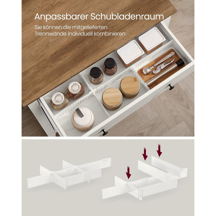 Шафа VASAGLE для кухні, комод з шухлядами, шафа для зберігання з дверцятами, регульована полиця, стиль кантрі, для вітальні, кухні, їдальні, 40 x 140 x 80 см, вінтажно-білий + медовий (BBK381W02)