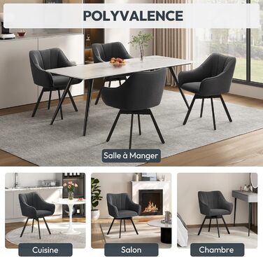 Крісло Yaheetech для кухні/їдальні/вітальні, обертається на 360°, з підлокітниками та металевими ніжками, темно-сірий (2 шт.)