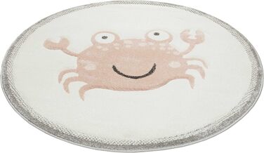 Сучасний дитячий килимок Esprit з коротким ворсом і мотивом краба - Crab (Beige Pink, круглий 80 см)