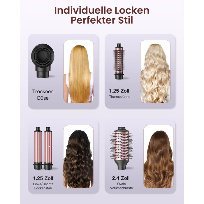 BESTOPE PRO Локкенстаб: Набір для створення локонів 5-в-1 з 3 насадками, регулюванням температури, швидким нагрівом, рукавичкою та кліпсами, рожеве золото (чорний 5-в-1)