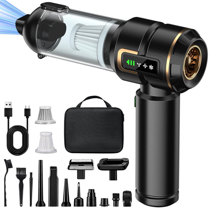 Акумуляторний ручний пилосос 4-в-1 для авто та дому з LCD-дисплеєм, потужність 28000Па, 3 режими роботи, бездротовий міні-пилосос від шерсті та пилу, чорний