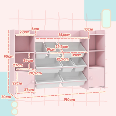 Поличка для іграшок та книжок AIYAPLAY для дітей, органайзер з 8 висувних коробок, рожевий