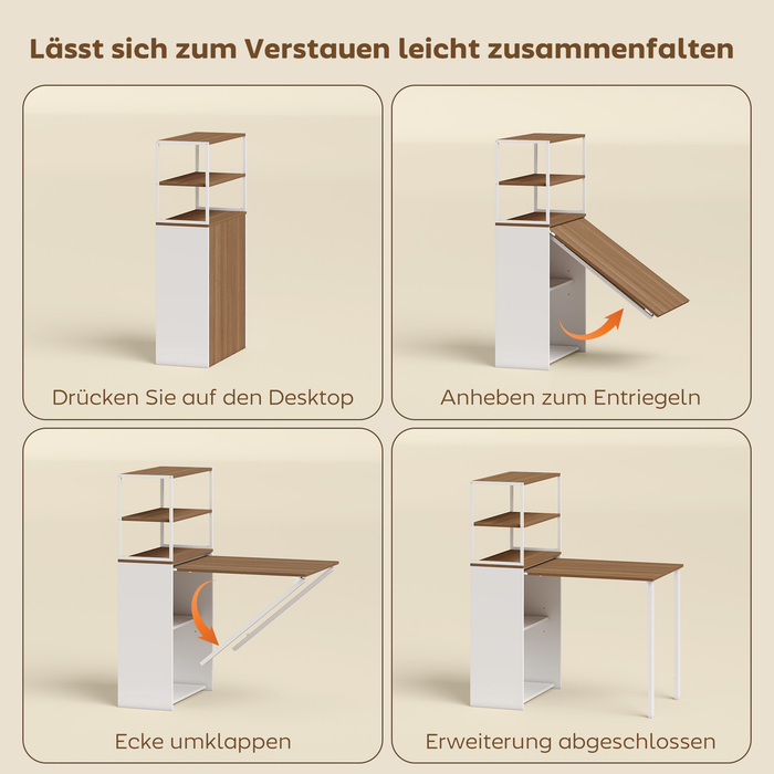Стіл-трансформер для кухні з 4 полицями, комп'ютерний стіл, робочий стіл, стіл для ноутбука, 105 x 60 x 127 см, натуральне дерево