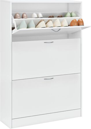 Вузька шафа для взуття FirFurd біла, з 3 відкидними ящиками, економна для 12-24 пар, висока комода для прихожей, коридору, входу. Дерев'яна шафа для взуття 110x80x23.5 см