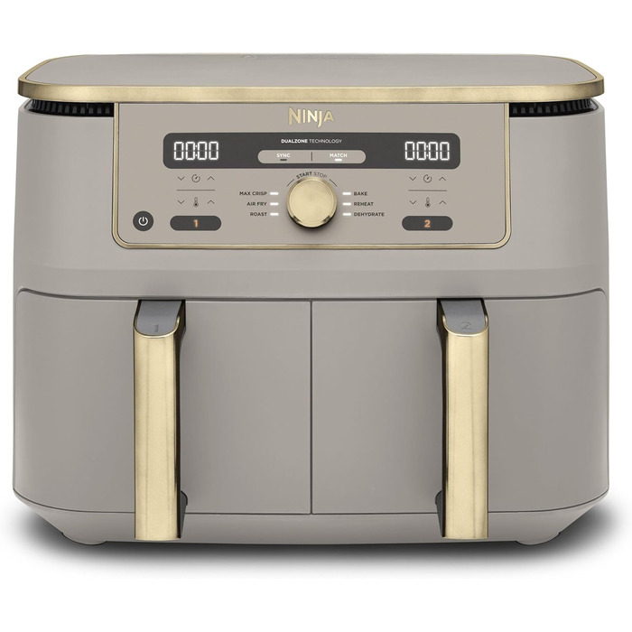 Фритюрниця Ninja Dual Zone Digital Air Fryer 9.5L, 6-в-1, 2 відсіки, Stone/Gold DZ400EUSTGD