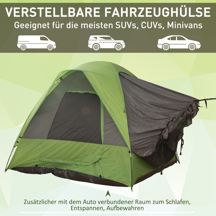 Автомобільний намет Outsunny Camping Tent на 4-5 осіб, 300 x 300 x 230 см, виготовлений зі скловолокна та поліестеру, зелений, ідеально підходить для пригод на свіжому повітрі