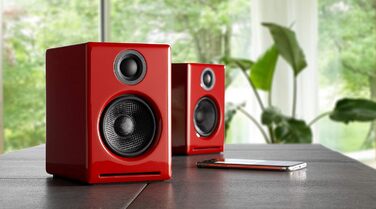 Бездротовий динамік Audioengine A2 HD, aptX HD Bluetooth, стерео 60 Вт (червоний, настільний комп'ютер)