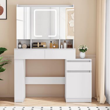 Туалетний столик YITAHOME з підсвіткою та дзеркалом, 4 шухляди, відкриті полиці, чорний (білий)