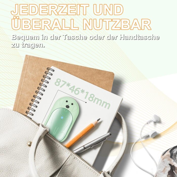 Електричні грілки для рук Lepwings 2 шт, 6000 mAh, багаторазові, 3 режими, до 20 годин тепла, USB-зарядка, для активного відпочинку взимку (чорний, м'ятно-зелений)
