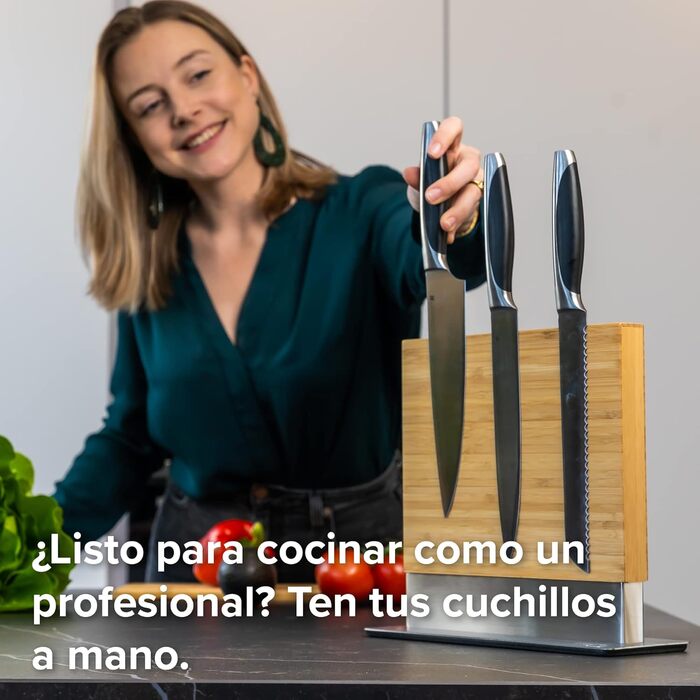 Магнітний тримач для ножів Coninx | Двостороння підставка для ножів з дерева волоського горіха | Кухонні ножі | Тримач без ножів