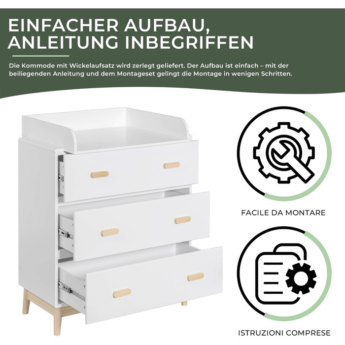 Комод з пеленальним столиком Rebecca Mobili, Aqua Grün Braun, колір блакитно-зелений, матеріал: сосна, MDF, компактний, знімний пеленальний столик, розміри 100 x 80 x 42 см, артикул RE6985