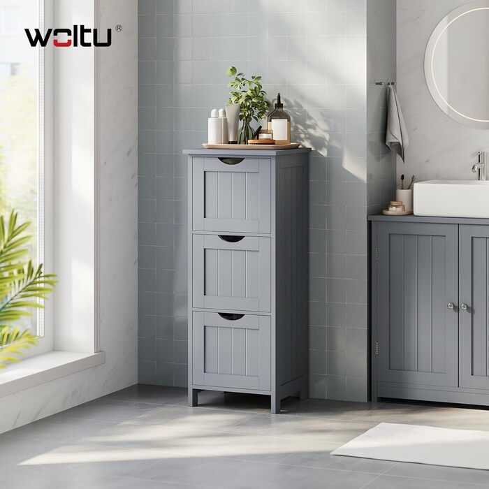 Шафка для ванної кімнати WOLTU, вузька, з 3 висувними ящиками, 32 x 30 x 81 см, для ванної, вітальні, спальні, кухні, сучасний дизайн, білий колір, BZS123ws