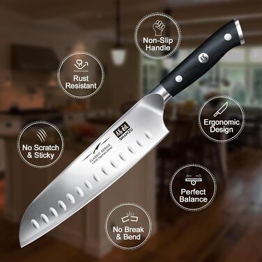 Ніж шеф-кухаря SHAN ZU Santoku: 18 см, нержавіюча сталь, ергономічна ручка, подарункова коробка