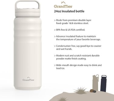 Термопляшка GRANDTIES 946мл з широким горлом та двома кришками, для чоловіків та жінок, колір слонова кістка