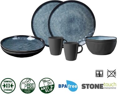 Набір посуду для кемпінгу Brunner Outdoor in Motion Melamin | 8 предметів (тарілки, миски, чашки) для 1-2 осіб | Tête a Tête Venetian | Зручний, міцний, антиковзний