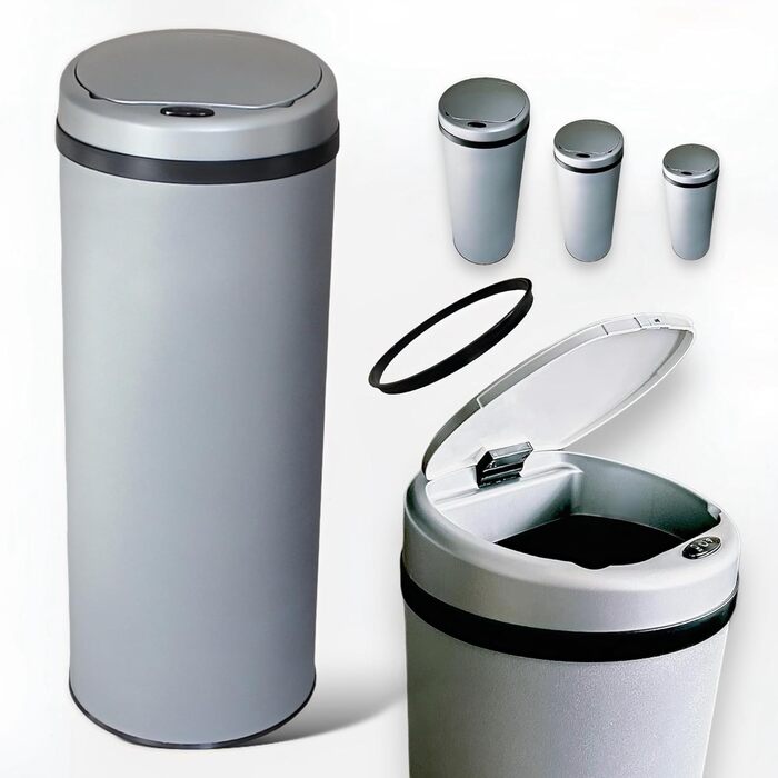 DIVID® Сміттєвий бак з датчиком руху для кухні 50л, сірий | Автоматичний сенсорний контейнер для сміття | З механізмом закривання кришки | Захист від проливання