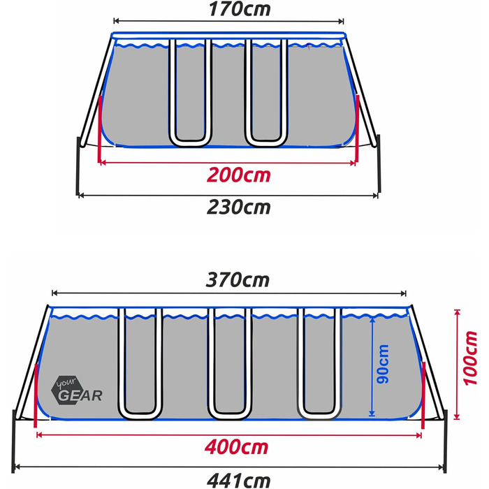 Ваш сімейний басейн GEAR 4x2x1м Басейн зі сталевим каркасом Садовий басейн Сталевий трубчастий басейн Басейн Басейн Басейн Дитячий басейн