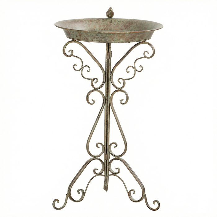 Вінтажна годівниця для птахів Vogelbad з фігуркою птаха та декоративною підставкою, зелена